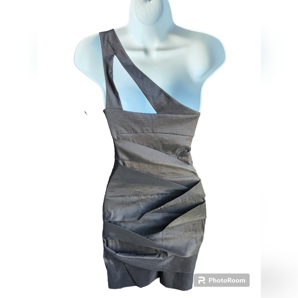 Hailey by Adrianna Papell Black Layered Dress Side Zipper One Shoulder S… - Picture 4 of 5